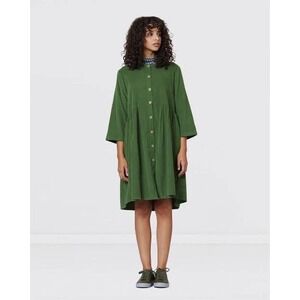 Gorman‎ Olive Green Corduroy Button Down Dress Size 6 3/4 Sleeve
